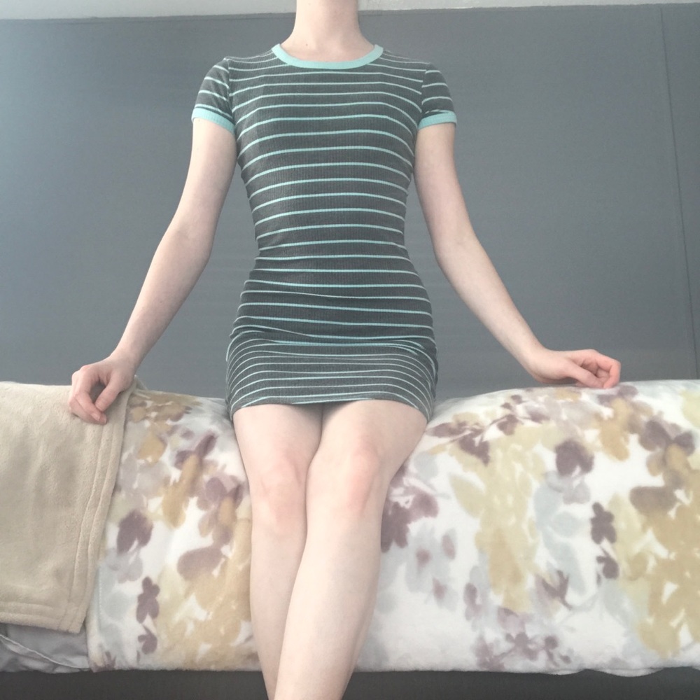 Ribbed mint and gray striped dress